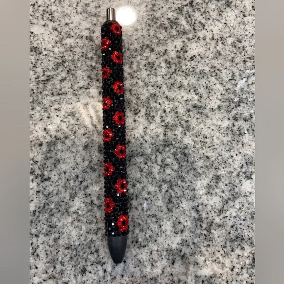 Red & Black Flower Rhinestone Gel Pen - Picture 4 of 5